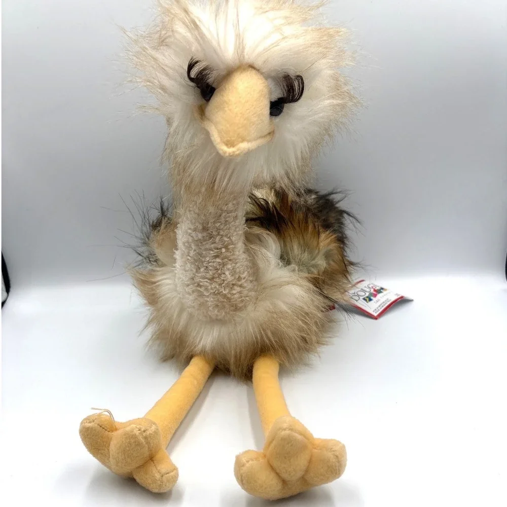 Douglas Olivia Ostrich Plush 12in Tan Brown Whimsical Shaggy Fur Eyelashes 263